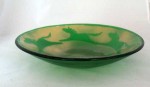 Fused glass bowl - Green with horses outlined in gold "mica"