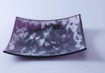 Fused glass plate, plum glass with white "mica" leaf designs