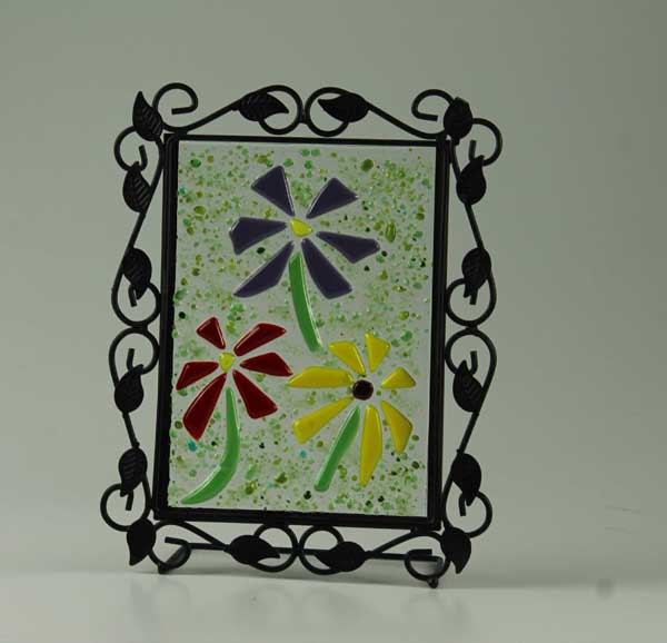 Les Fleurs No. 2, fused glass over mirror, by Diane C. Taylor