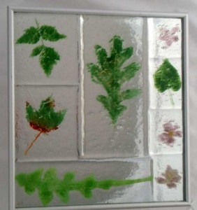 RVA Garden, fused glass mounted over mirror, by Diane C. Taylor