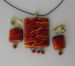 Red/gold dichroic pendant and matching earrings (pierced or clips)