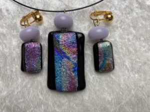 Dichroic pendant & earrings with lavender bead