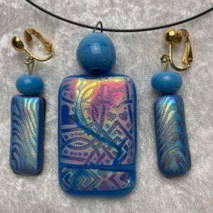 Dichroic pendant & earrings with turquoise bead